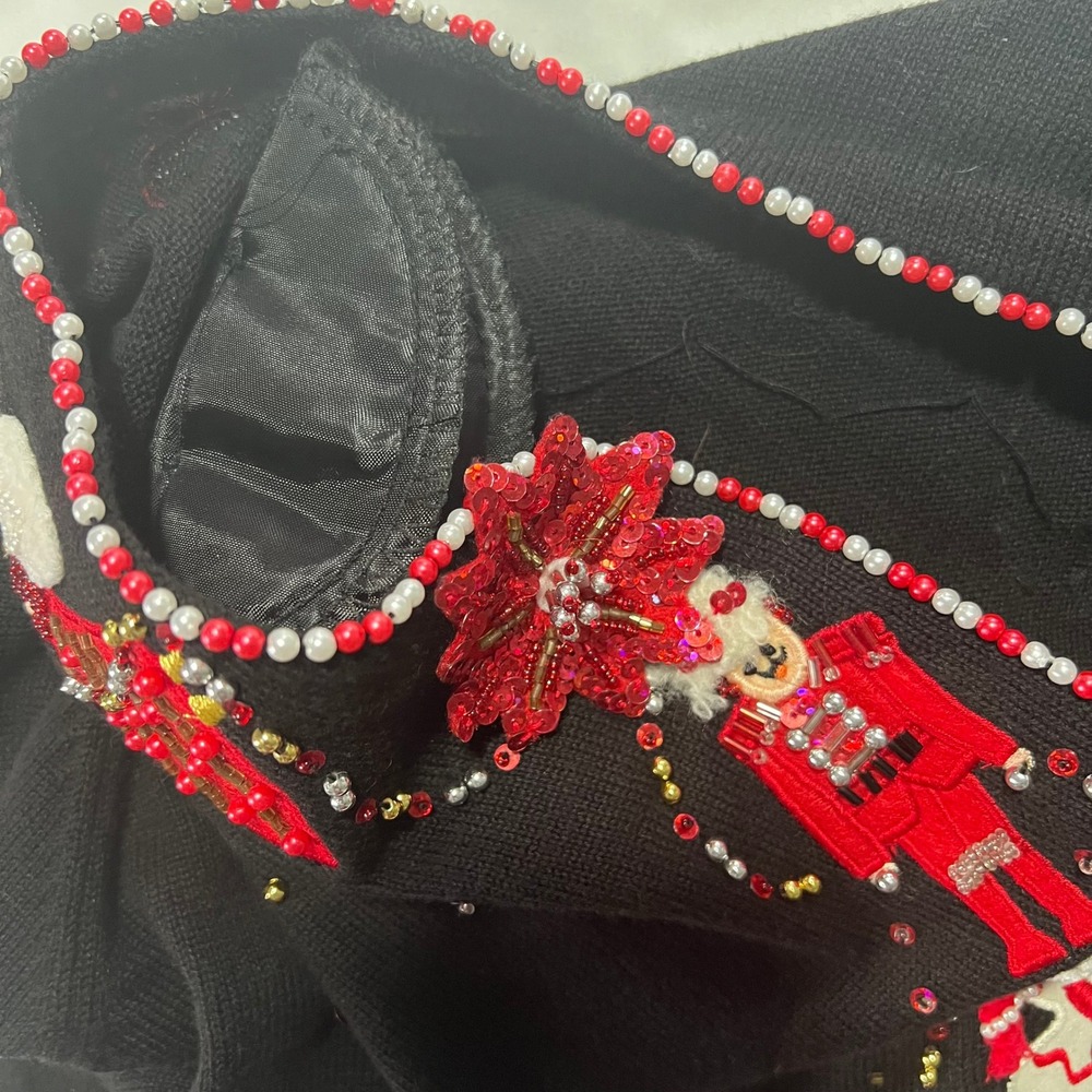 Just B Black Beaded Christmas Cardigan Sweater Large ugly holiday festive kitsch - Picture 16 of 16